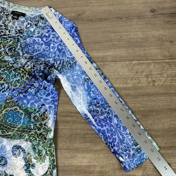 Kaktus Women's Top Size Large Studded Blue 3/4 Sleeve Shirt V-Neck Lightweight - Picture 6 of 8